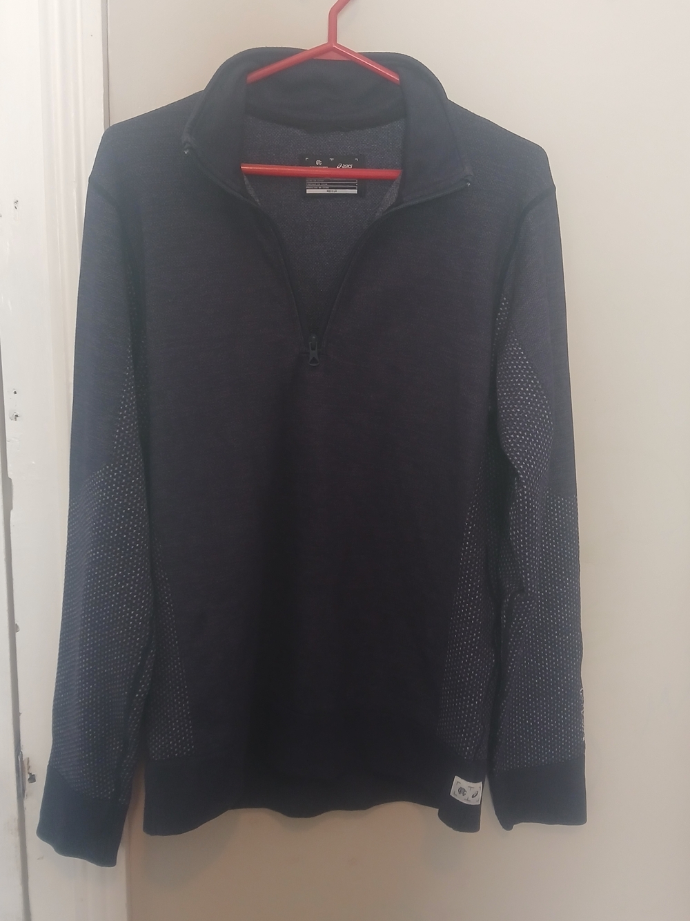 Asics Reigning Champ Men's Navy Half-Zip Knit Sweater with Patterned Sleeves